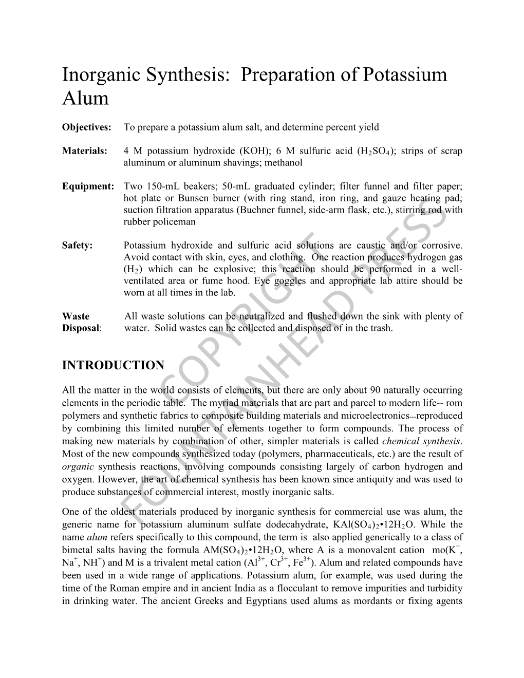 Synthesis of Potassium Alum