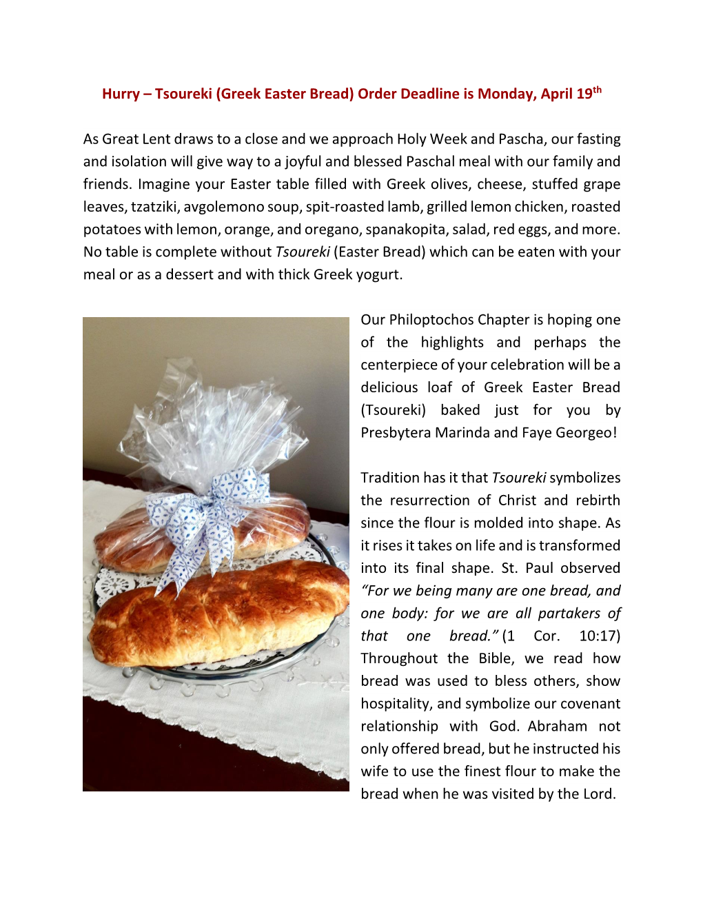 Tsoureki (Greek Easter Bread) Order Deadline Is Monday, April 19Th