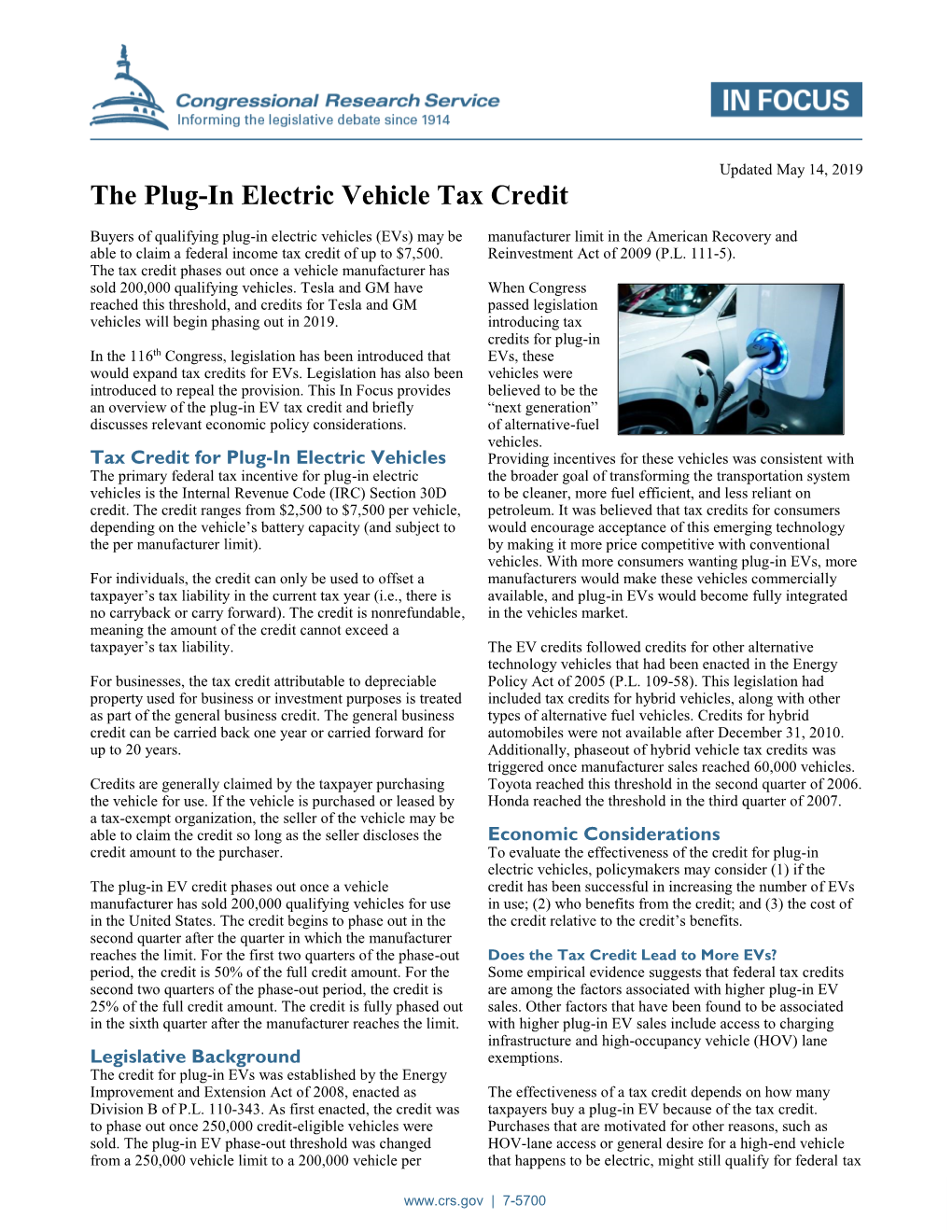 The Plug-In Electric Vehicle Tax Credit