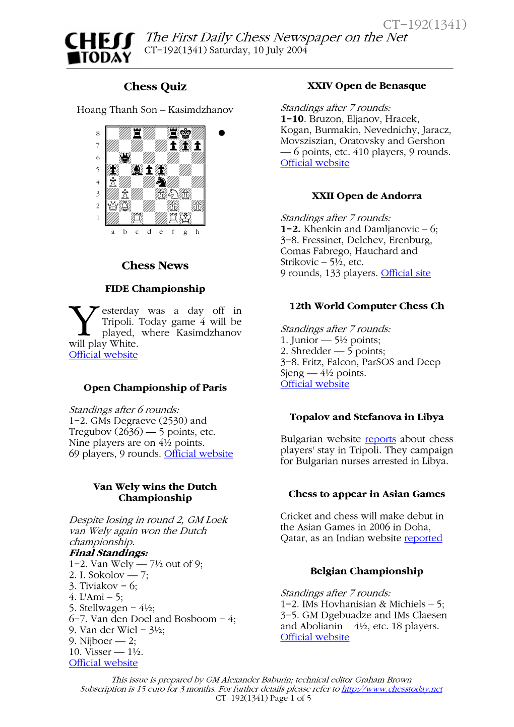 The First Daily Chess Newspaper on The