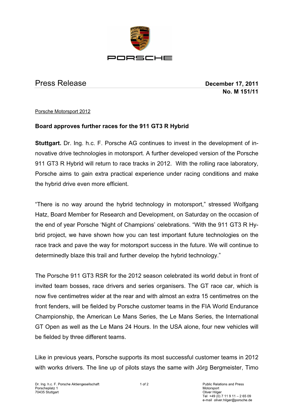 Press Release December 17, 2011 No