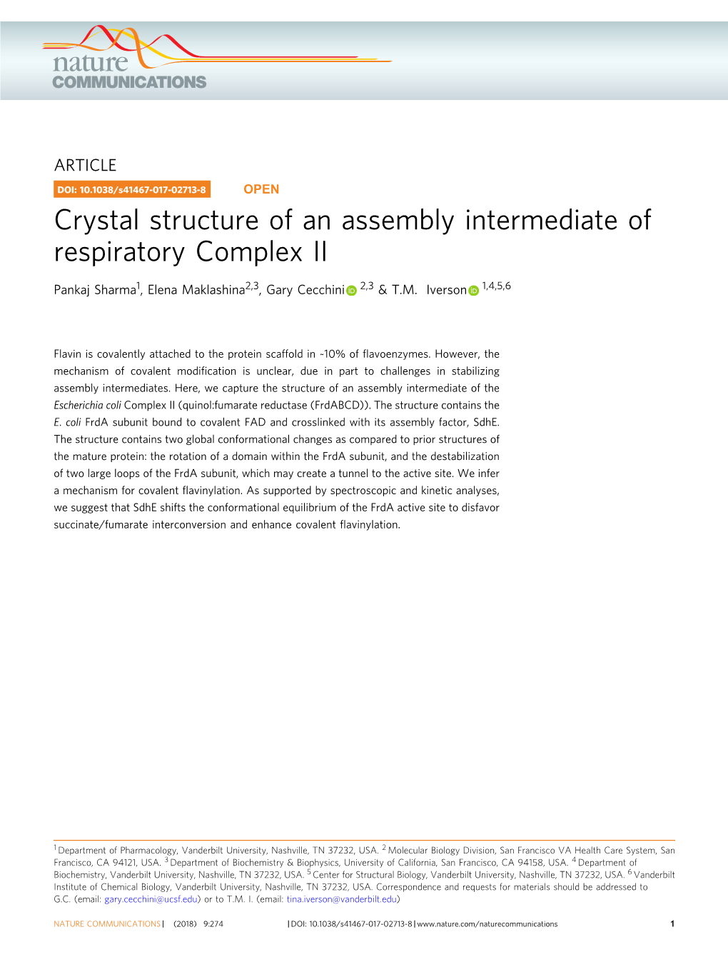 Crystal Structure of an Assembly Intermediate of Respiratory Complex II