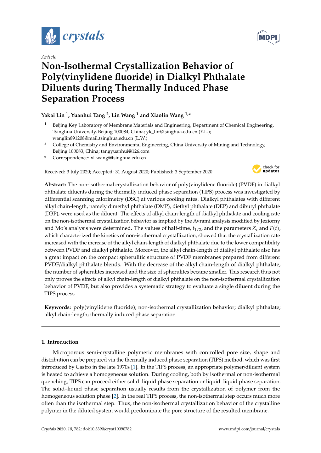 Non-Isothermal Crystallization Behavior of Poly(Vinylidene Fluoride)