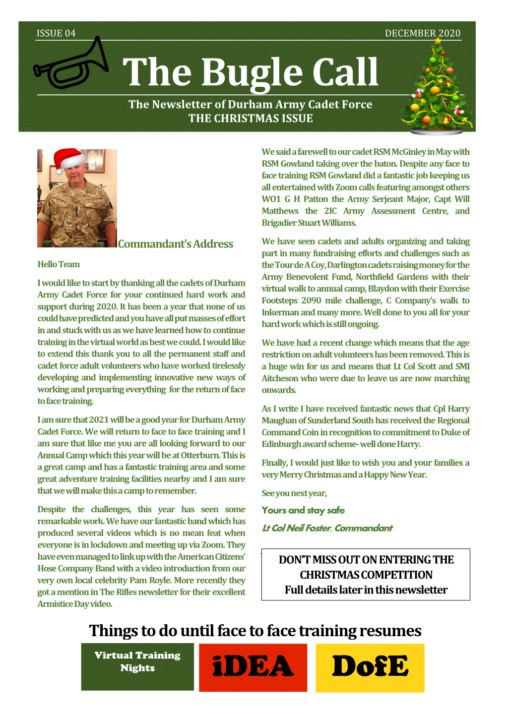 The Bugle Call the Newsletter of Durham Army Cadet Force the CHRISTMAS ISSUE