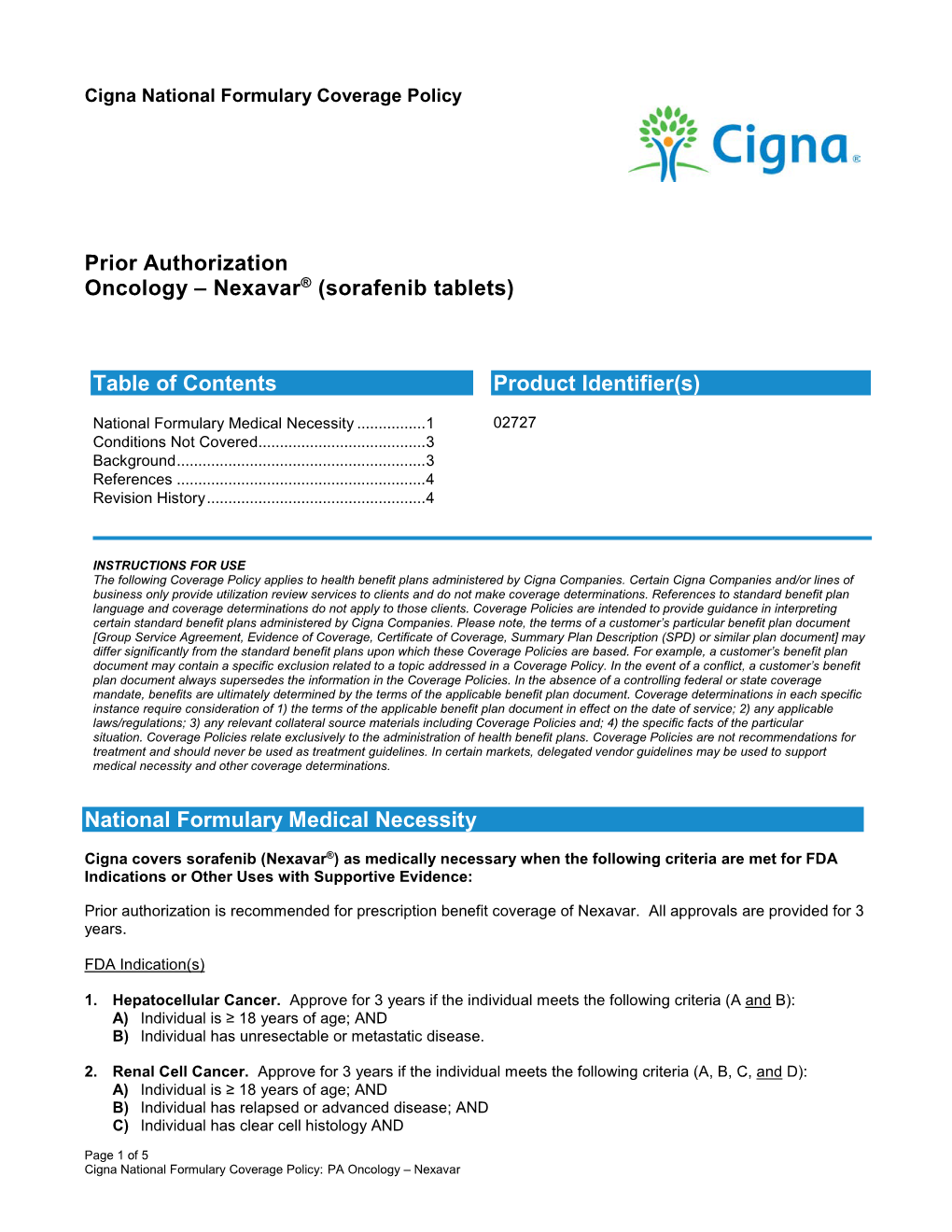 Prior Authorization Oncology – Nexavar® (Sorafenib Tablets)