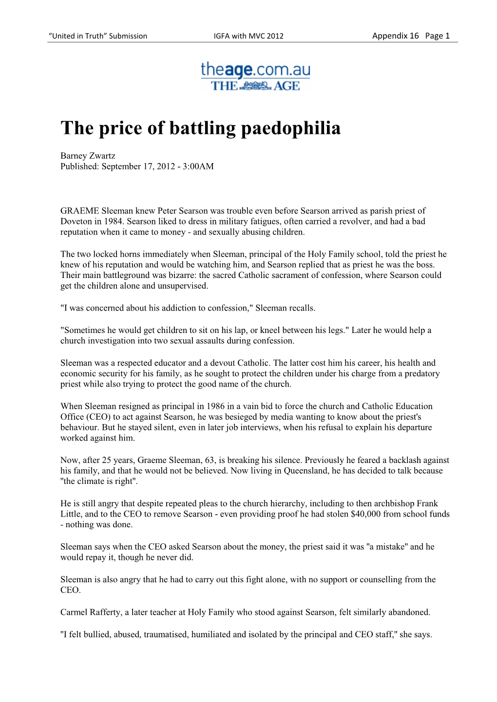 The Price of Battling Paedophilia