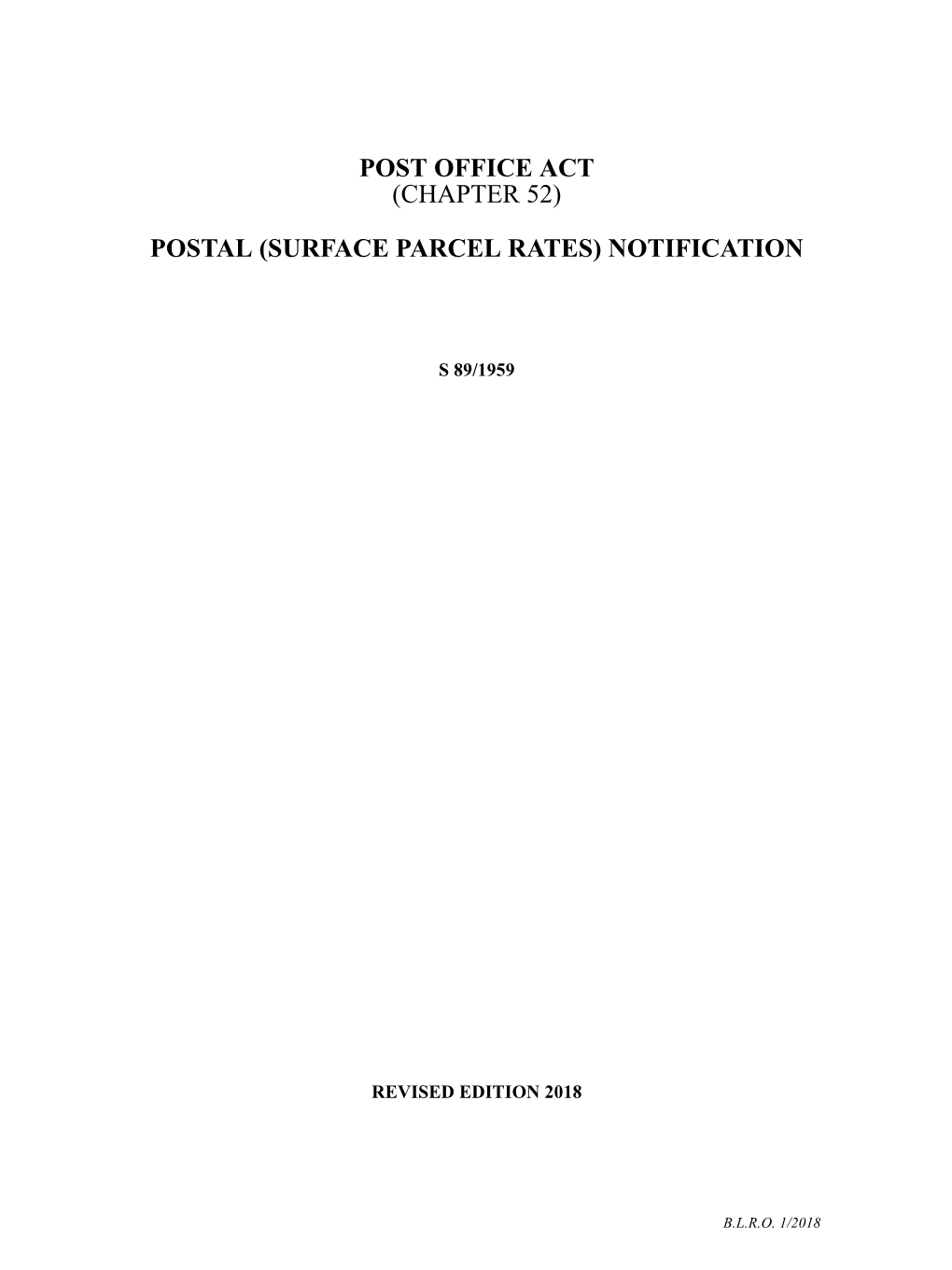 Post Office Act (Chapter 52) Postal (Surface Parcel Rates) Notification