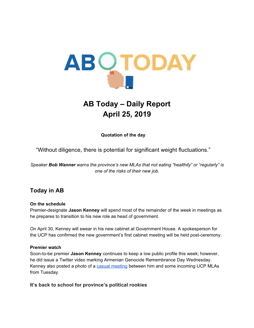 AB Today – Daily Report April 25, 2019