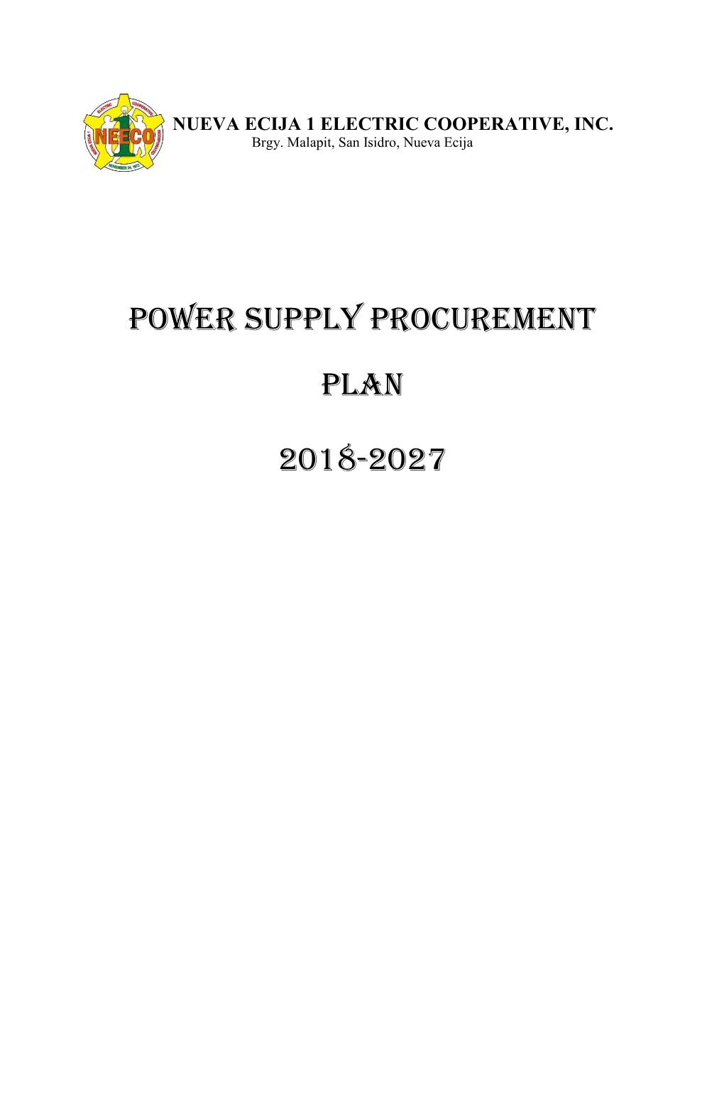 Power Supply Procurement Plan 2018-2027 Page 1