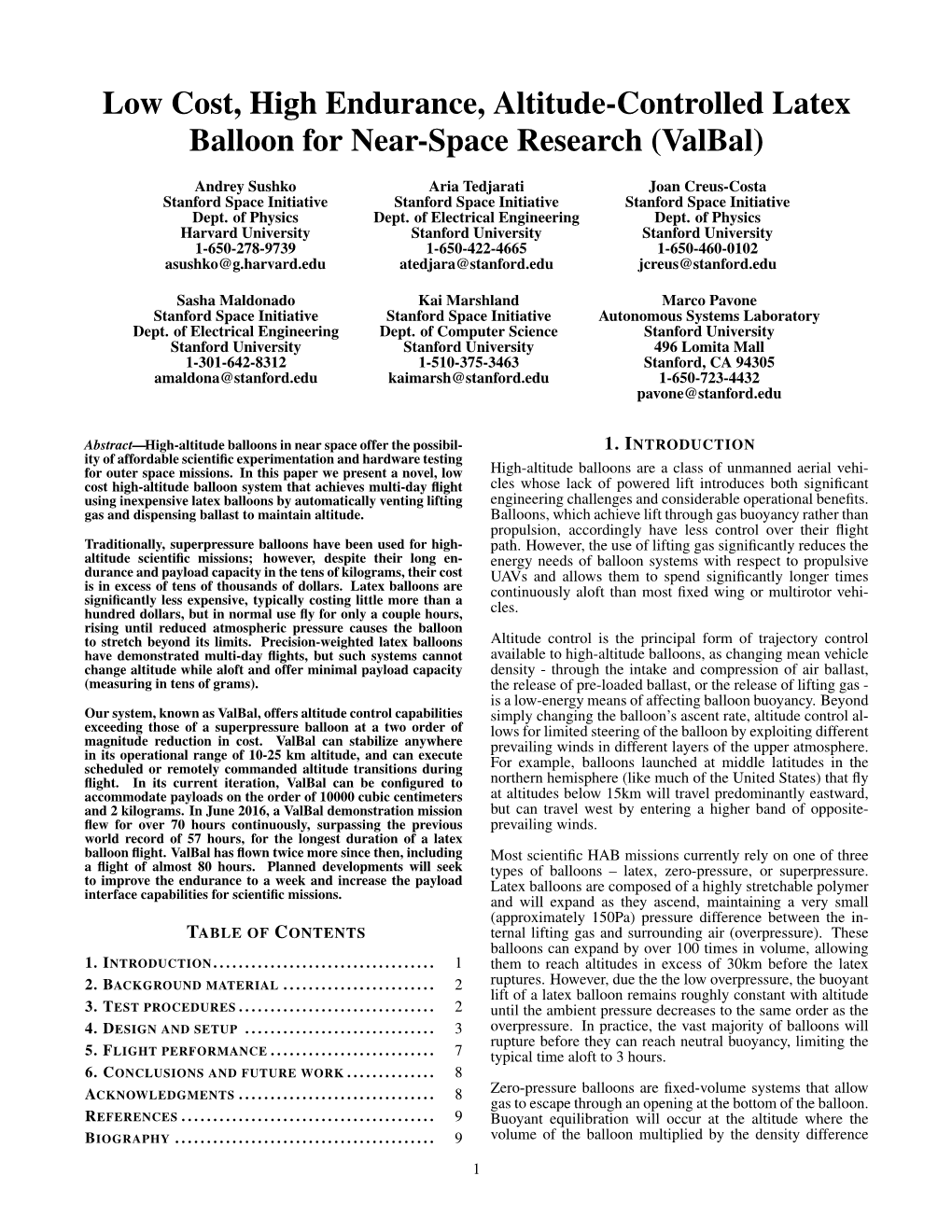 Low Cost, High Endurance, Altitude-Controlled Latex Balloon for Near-Space Research (Valbal)