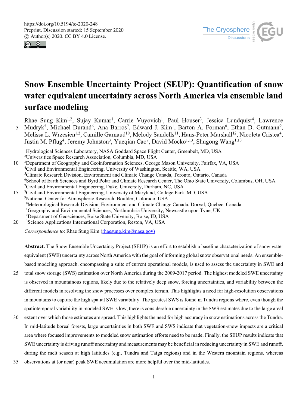 Snow Ensemble Uncertainty Project (SEUP)