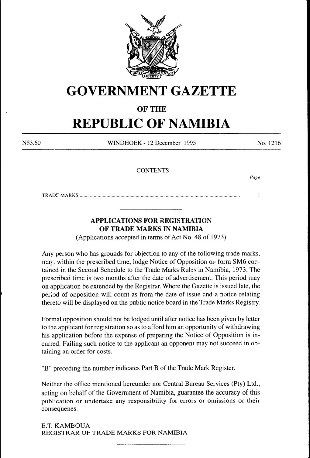 Government Gazette Republic of Namibia