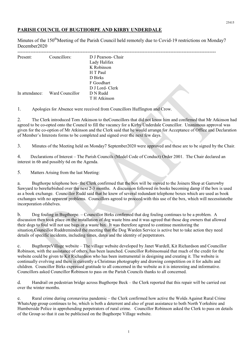 Parish Council of Bugthorpe and Kirby Underdale