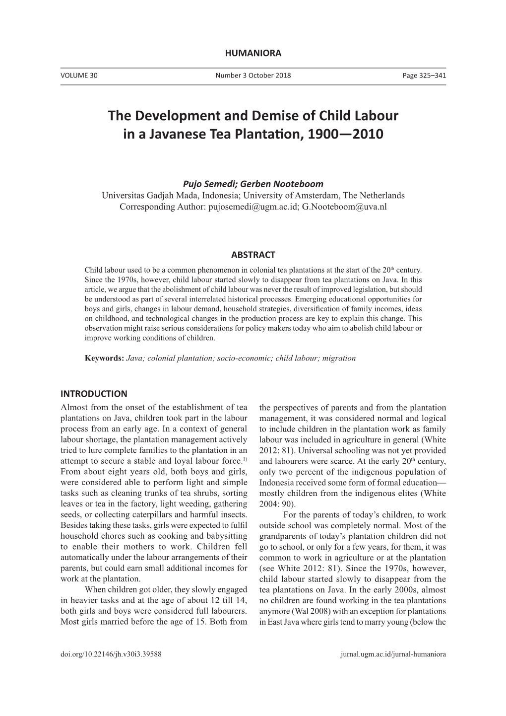 The Development and Demise of Child Labour in a Javanese Tea Plantation, 1900—2010