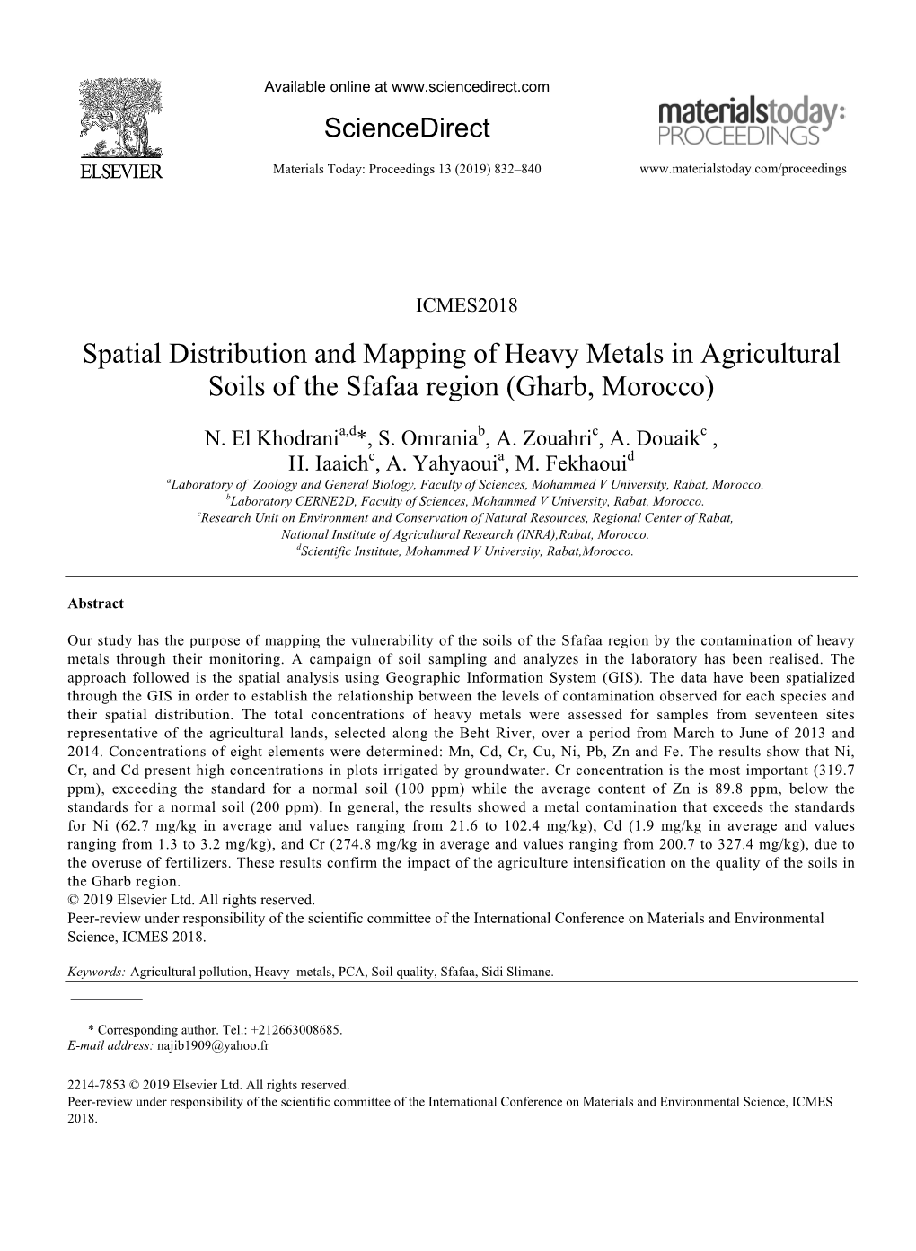 Spatial Distribution and Mapping of Heavy Metals in Agricultural Soils of the Sfafaa Region (Gharb, Morocco)