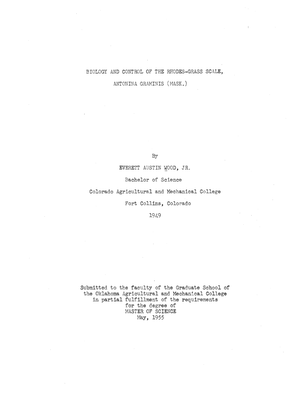 Biology and Control of the Rhodes-Grass Scale, Antonina Graminis (Mask.)