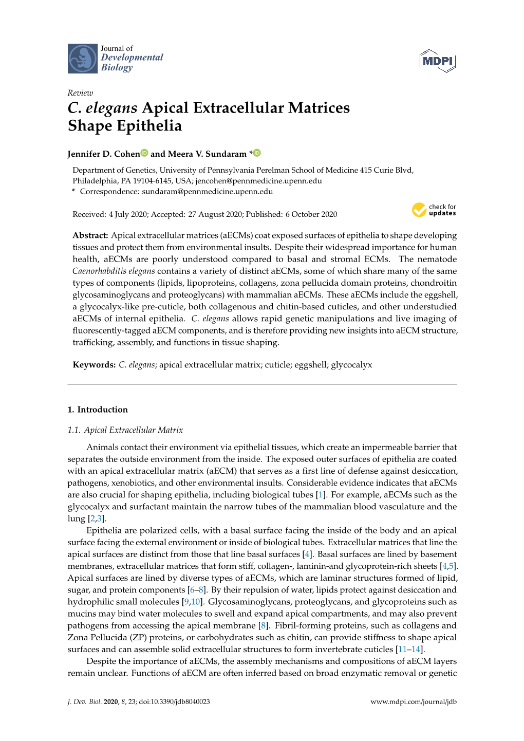 C. Elegans Apical Extracellular Matrices Shape Epithelia