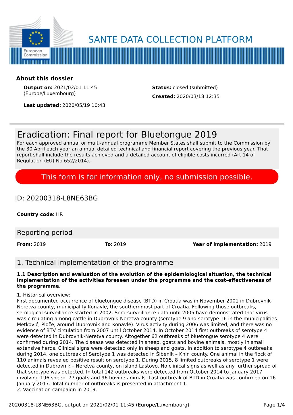 Final Report for Bluetongue 2019