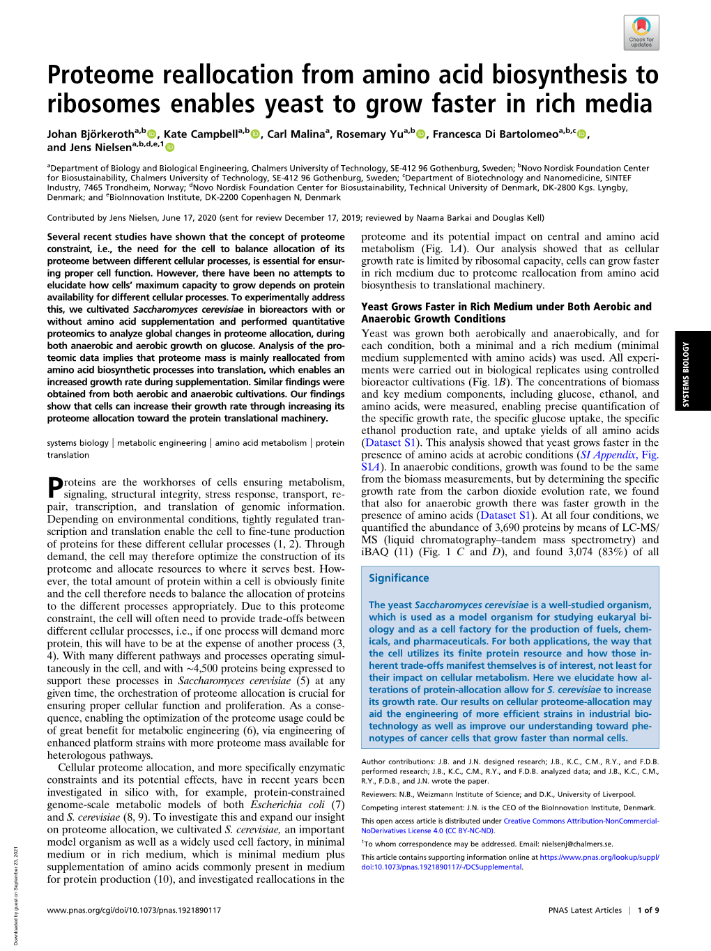 Proteome Reallocation from Amino Acid Biosynthesis to Ribosomes Enables Yeast to Grow Faster in Rich Media