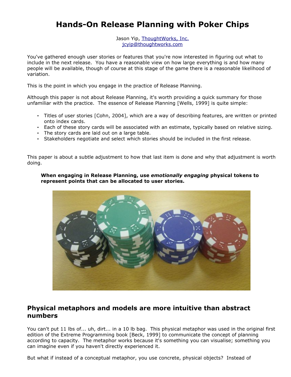 Hands-On Release Planning with Poker Chips