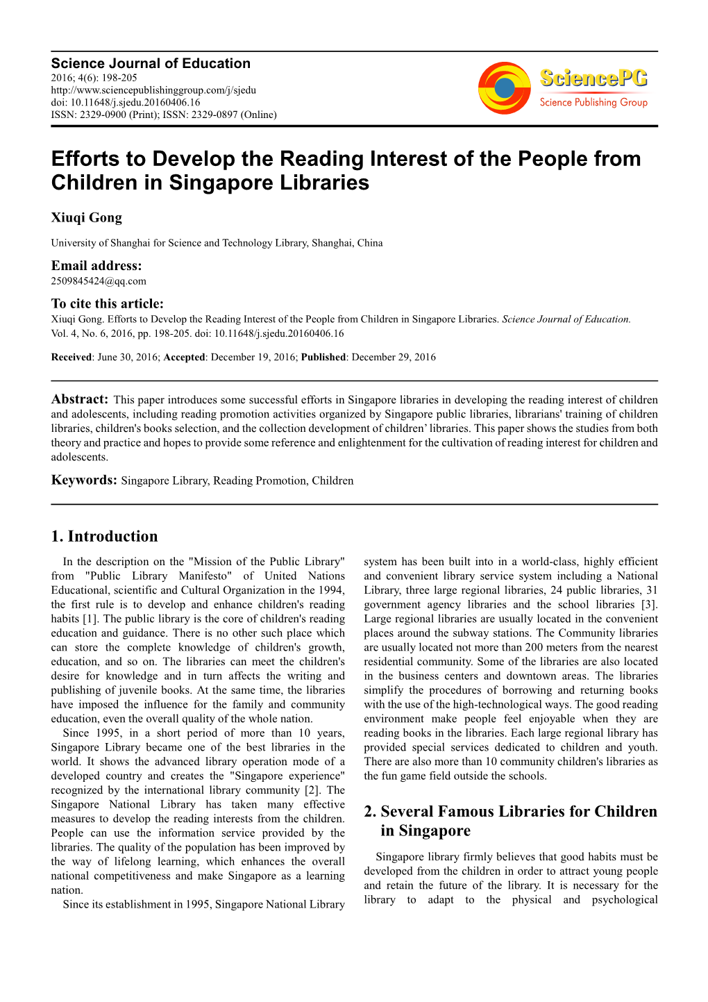 Efforts to Develop the Reading Interest of the People from Children in Singapore Libraries