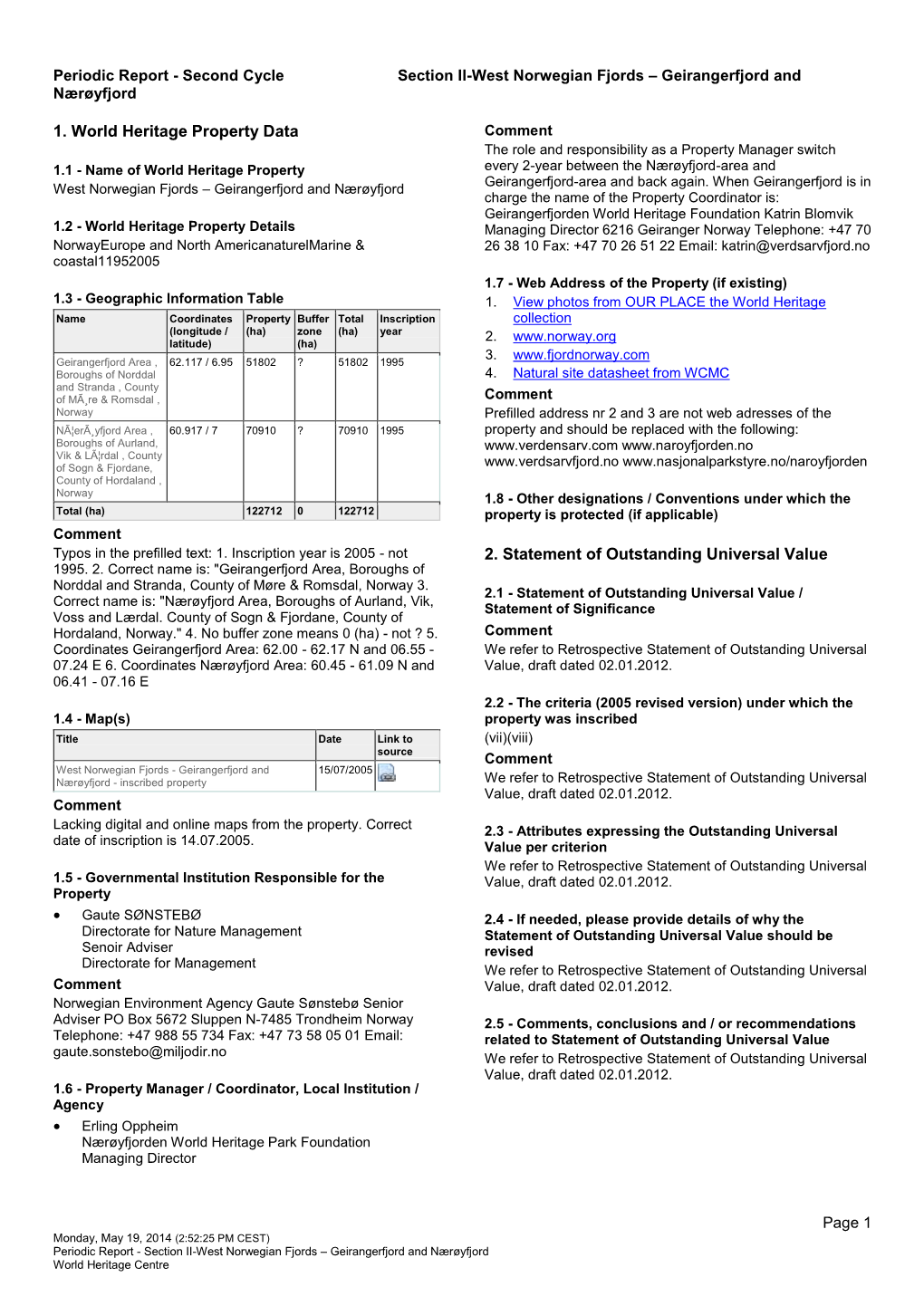 Periodic Reporting Cycle 2, Section II