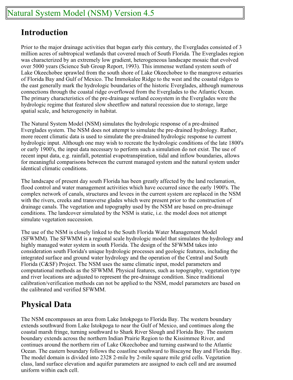 Natural System Model (NSM) Version 4.5 Introduction Physical Data