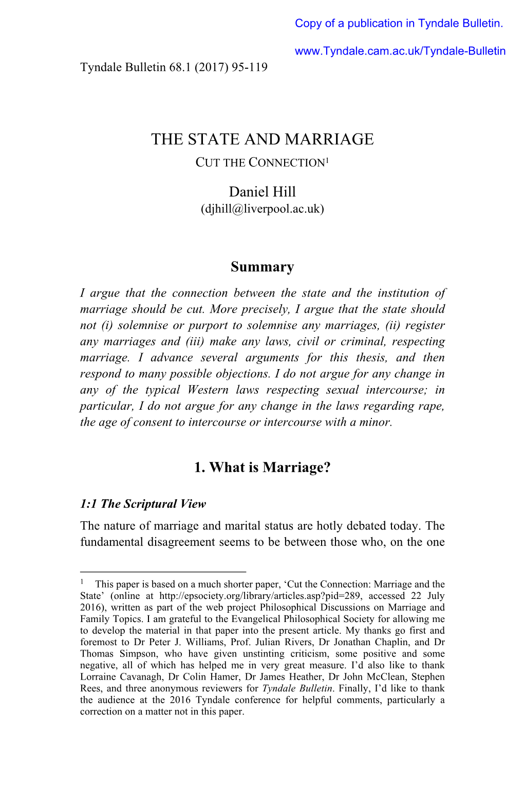 The State and Marriage Cut the Connection1