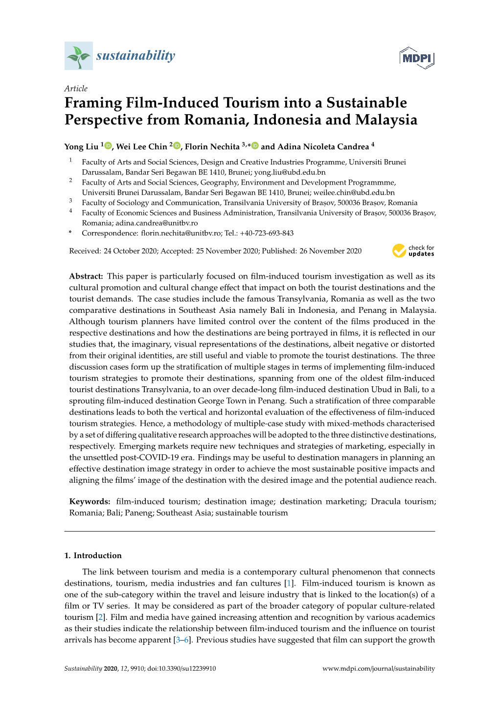 Framing Film-Induced Tourism Into a Sustainable Perspective from Romania, Indonesia and Malaysia