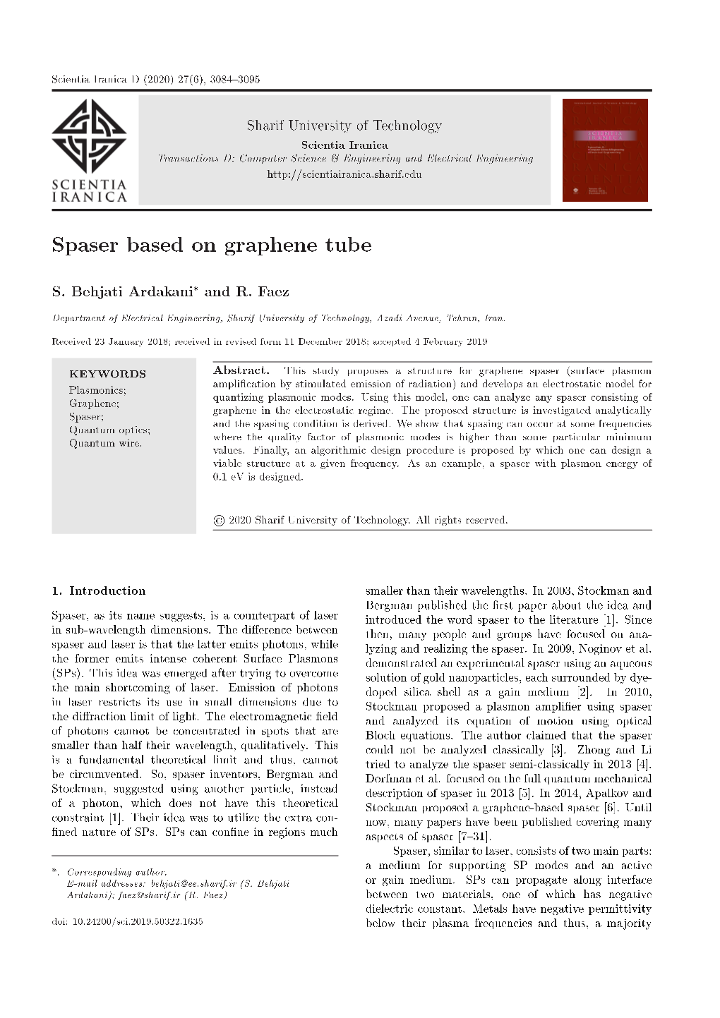 Spaser Based on Graphene Tube