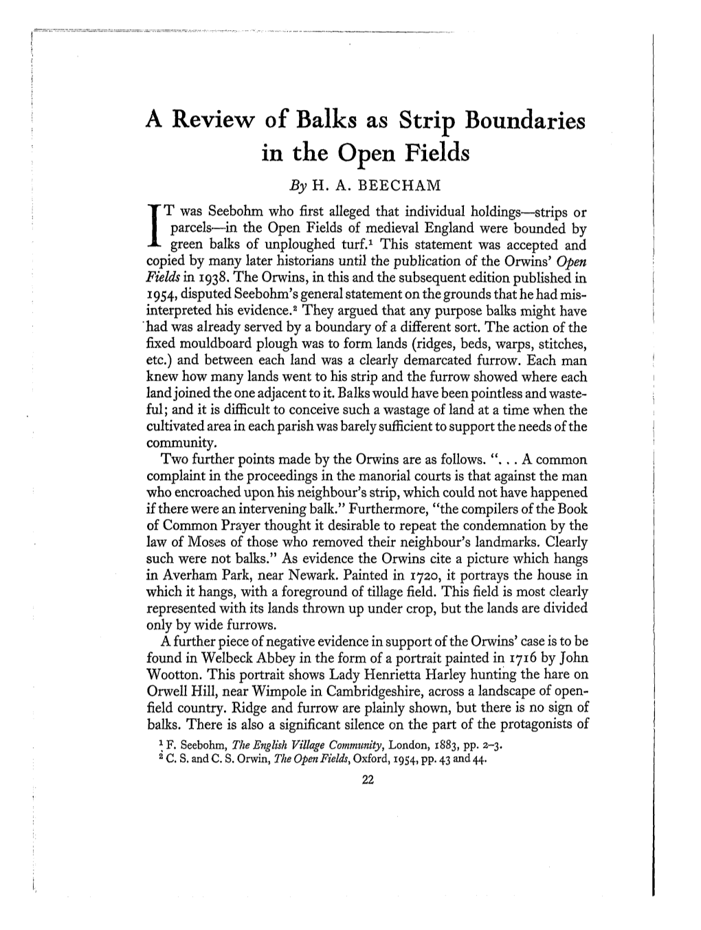 A Review of Balks As Strip Boundaries in the Open Fields by H