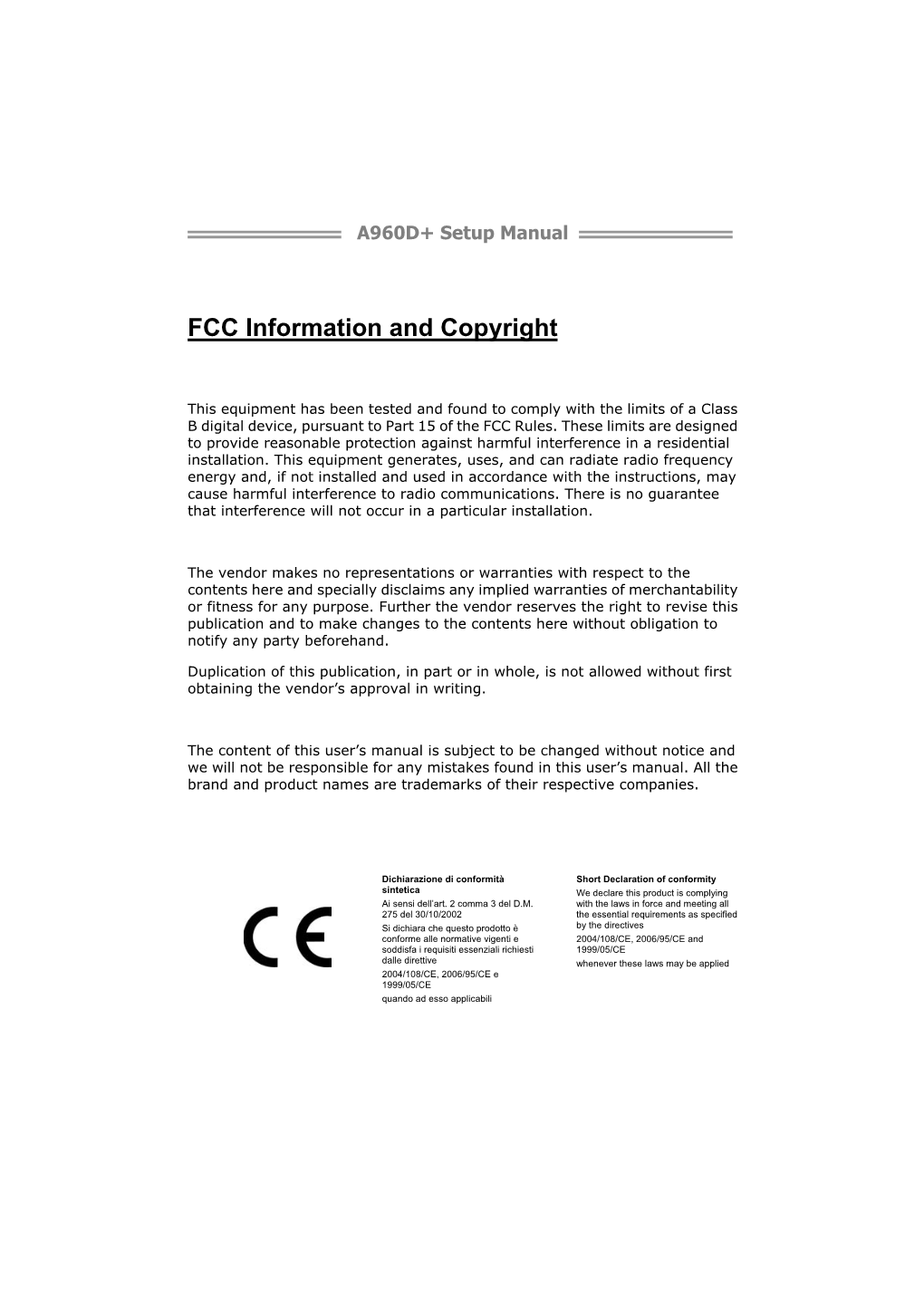 FCC Information and Copyright