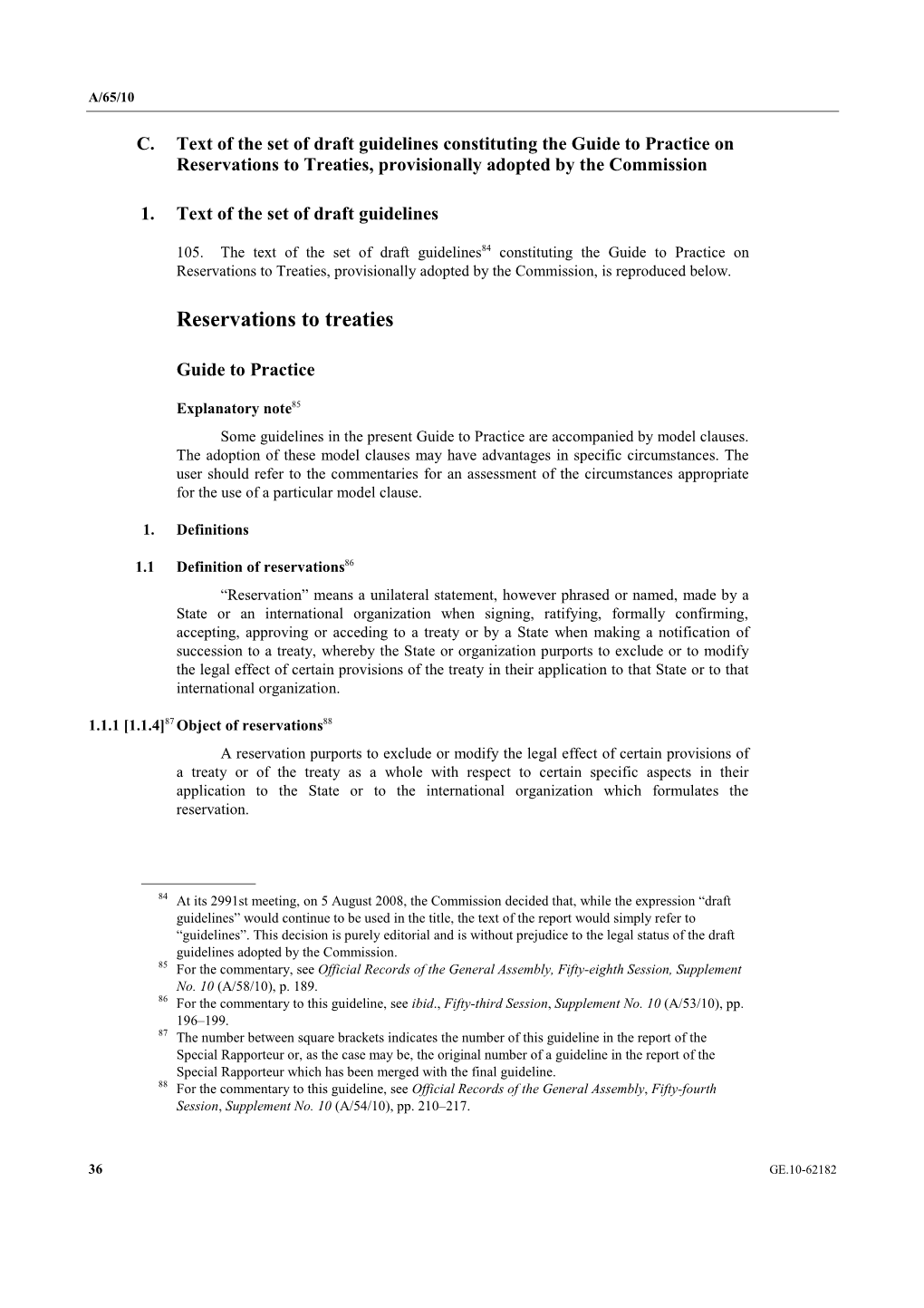 Reservations to Treaties, Provisionally Adopted by the Commission