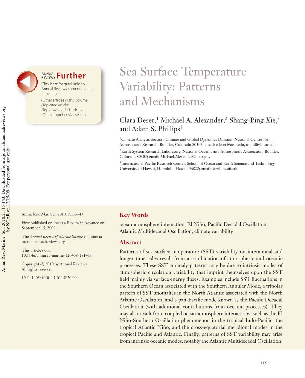 Sea Surface Temperature Variability: Patterns and Mechanisms