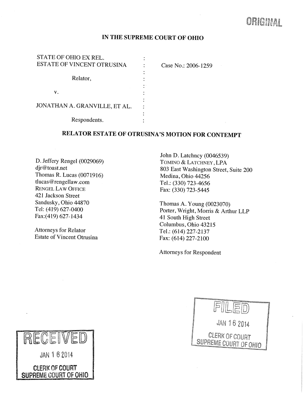 CLERK of COURT SUPREME COURT of 0H Pursuant to Supreme Court Practice Rule X1.V(4), R.C