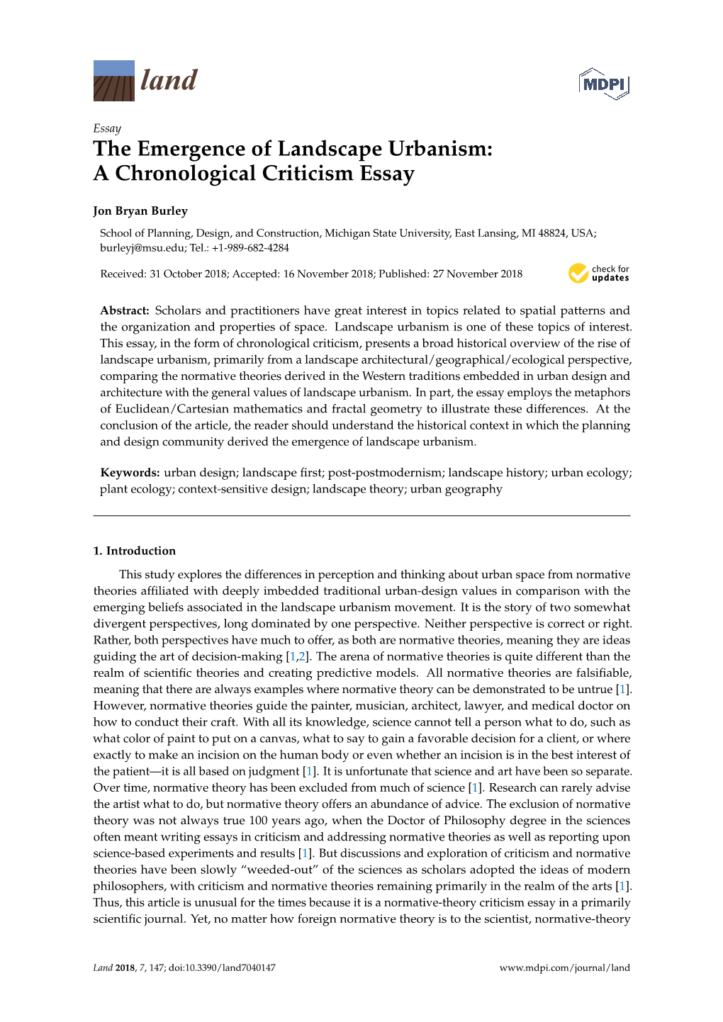 The Emergence of Landscape Urbanism: a Chronological Criticism Essay