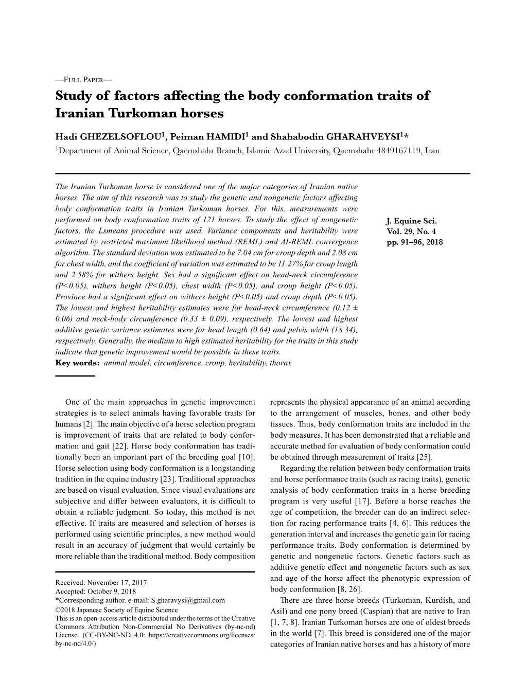 Study of Factors Affecting the Body Conformation Traits of Iranian Turkoman Horses