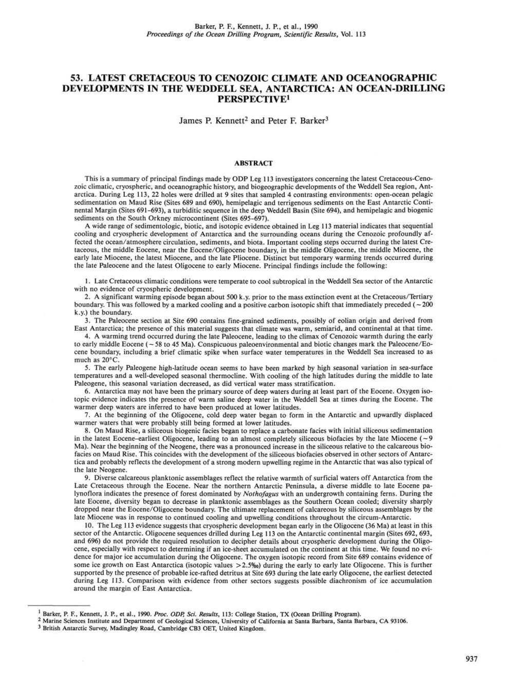 53. Latest Cretaceous to Cenozoic Climate and Oceanographic Developments in the Weddell Sea, Antarctica: an Ocean-Drilling Perspective1