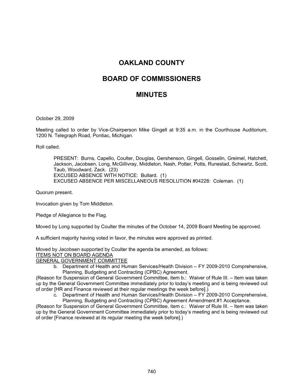 Oakland County Board of Commissioners Minutes