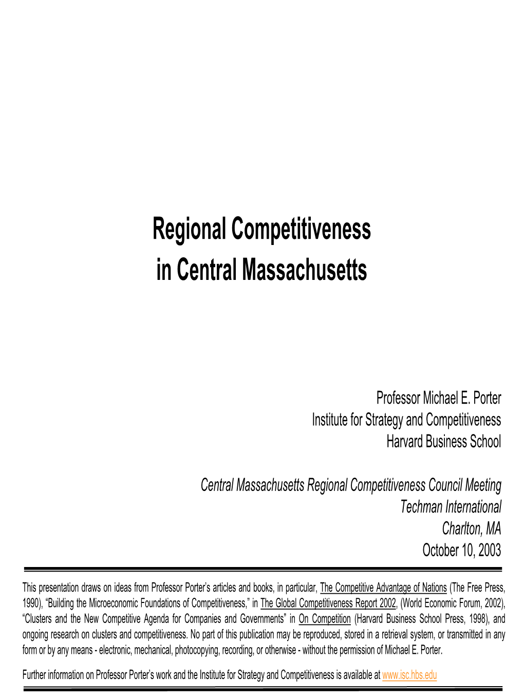 "Regional Competitiveness in Central Massachusetts." (Pdf)