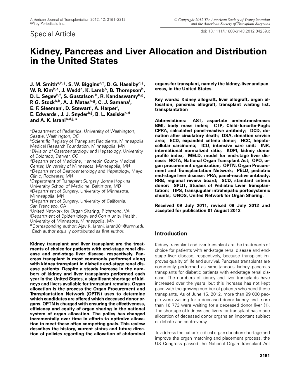 Kidney, Pancreas and Liver Allocation and Distribution in the United States