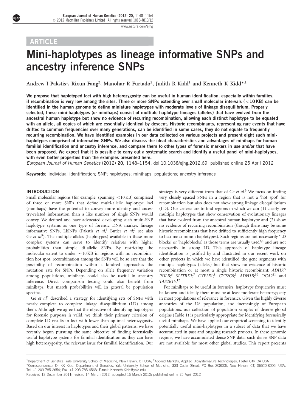 Mini-Haplotypes As Lineage Informative Snps and Ancestry Inference Snps