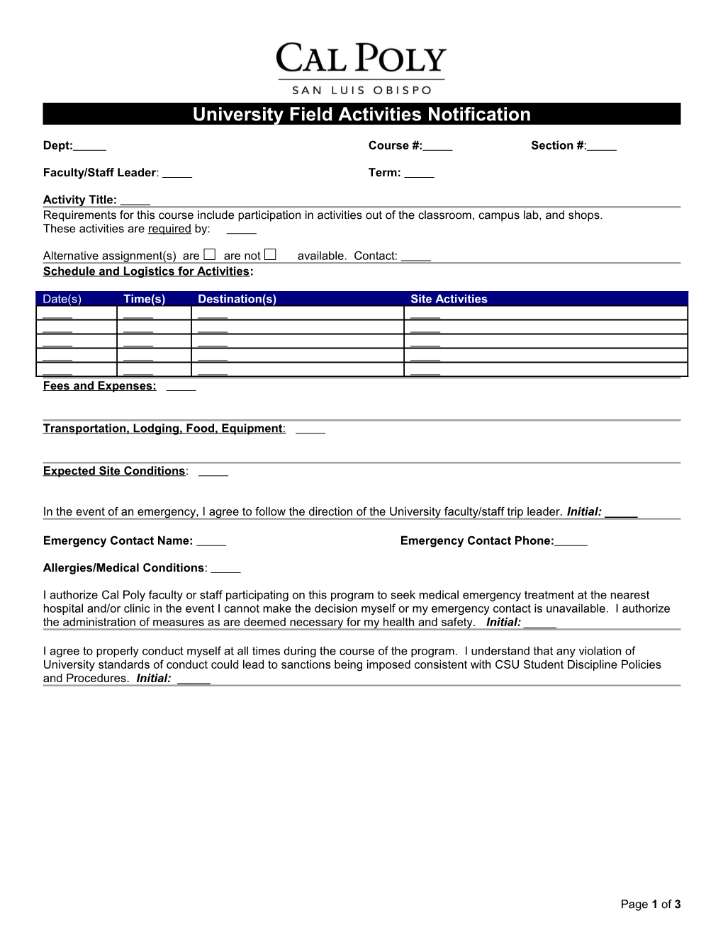 Field Activities Notification