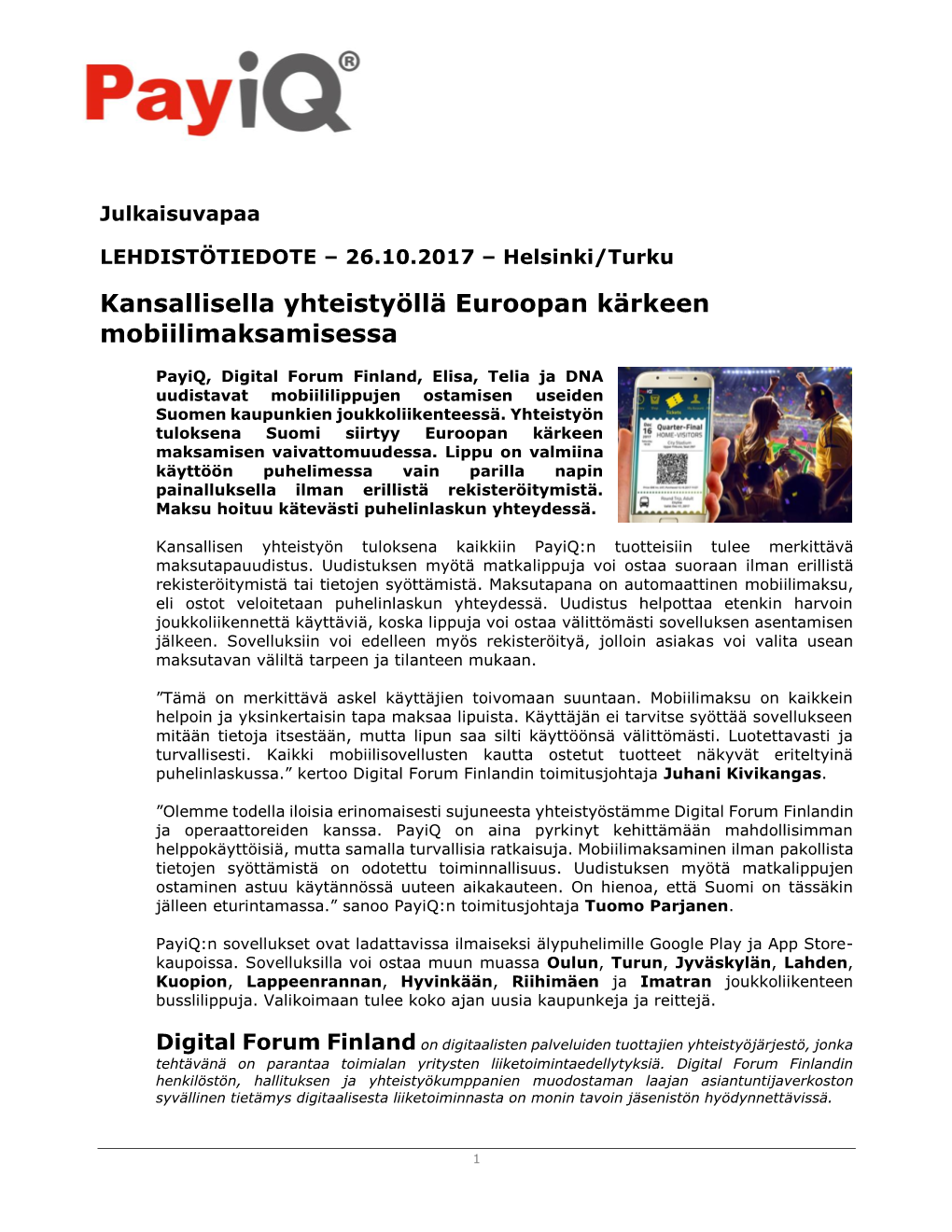 Kansallisella Yhteistyöllä Euroopan Kärkeen Mobiilimaksamisessa