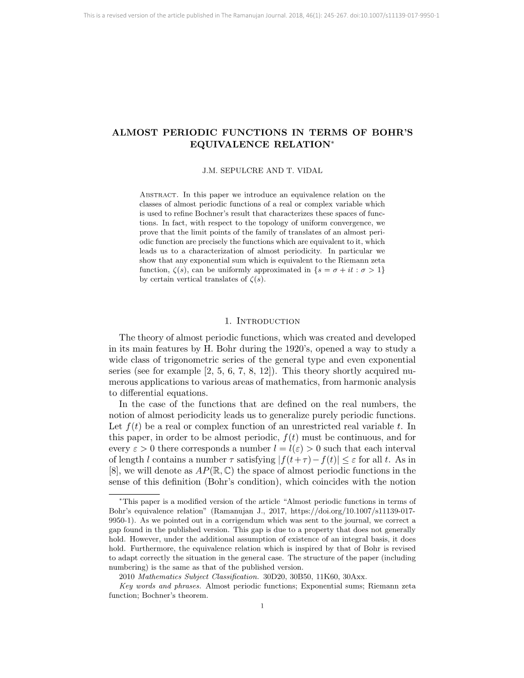 Almost Periodic Functions in Terms of Bohr's