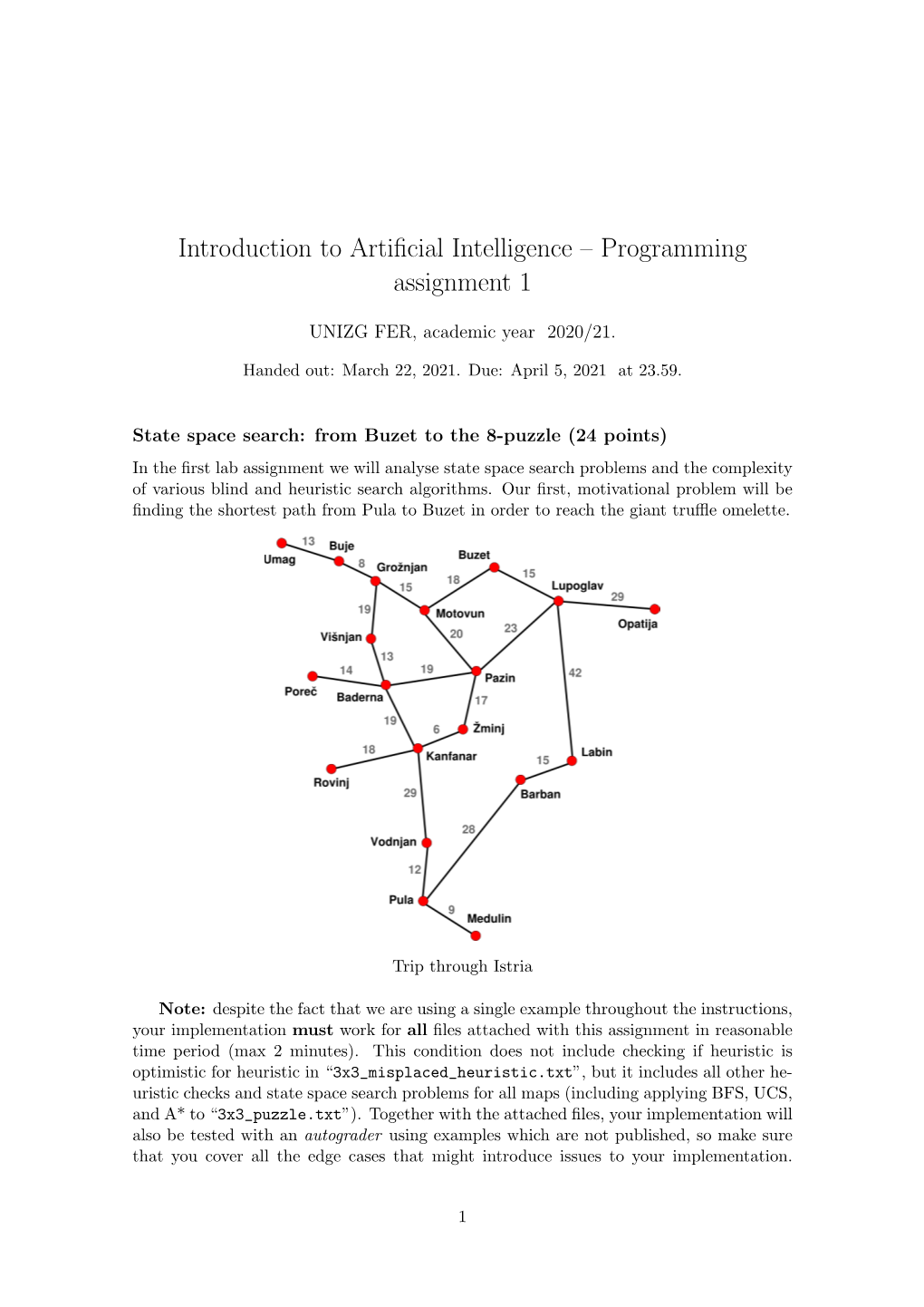 Introduction to Artificial Intelligence – Programming Assignment 1