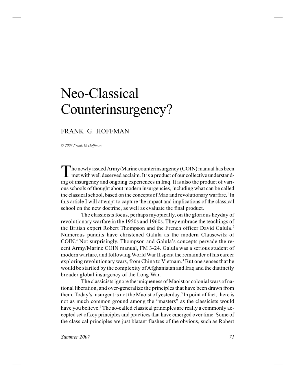 Neo-Classical Counterinsurgency?