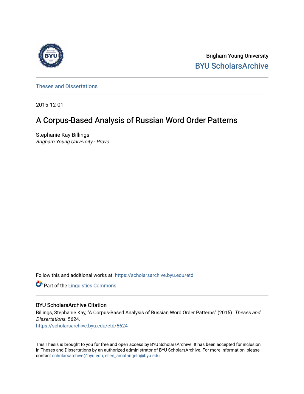 A Corpus-Based Analysis of Russian Word Order Patterns