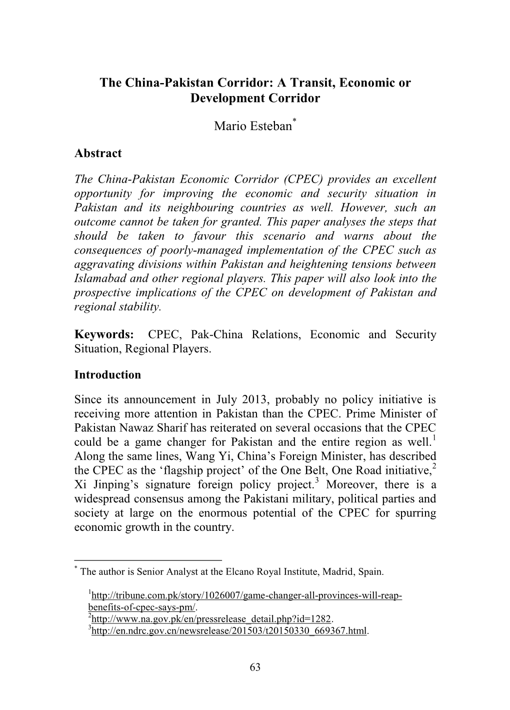 The China-Pakistan Corridor: a Transit, Economic Or Development Corridor