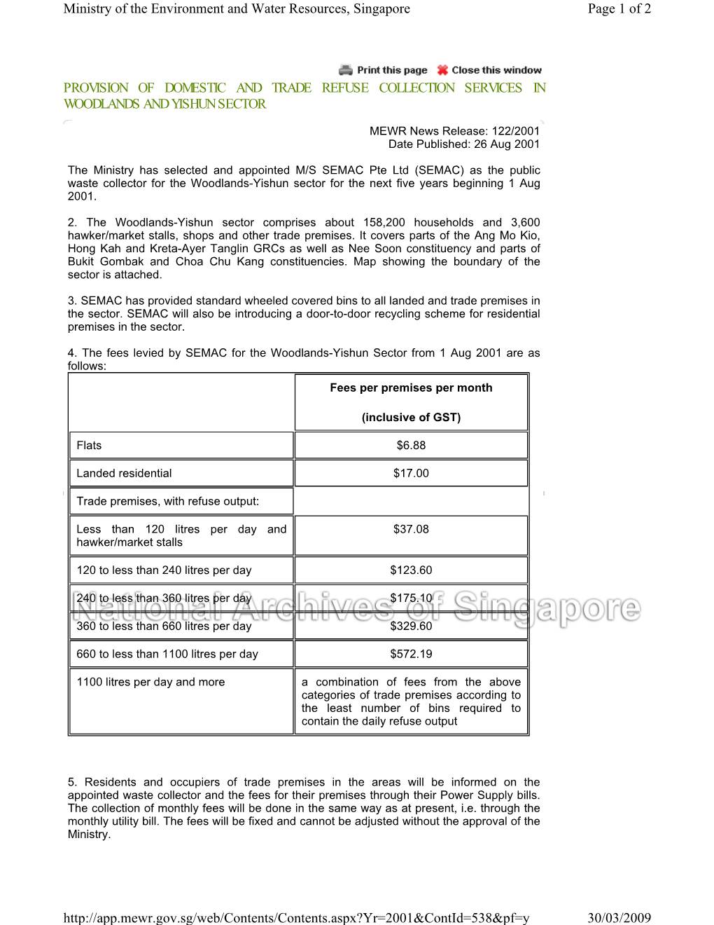 Provision of Domestic and Trade Refuse Collection Services in Woodlands and Yishun Sector